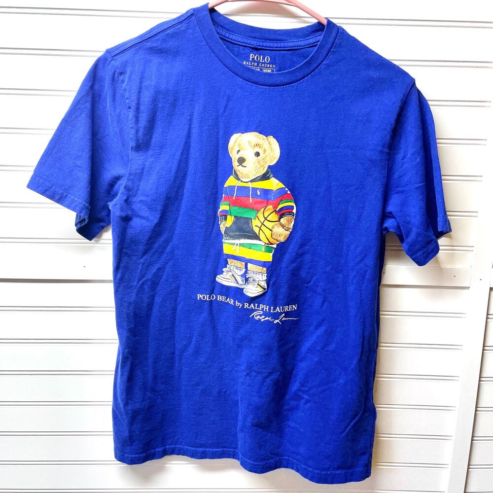 Polo Ralph Lauren Classic Fit Basketball Bear Jersey T-Shirt Big Kids L (14-16)
